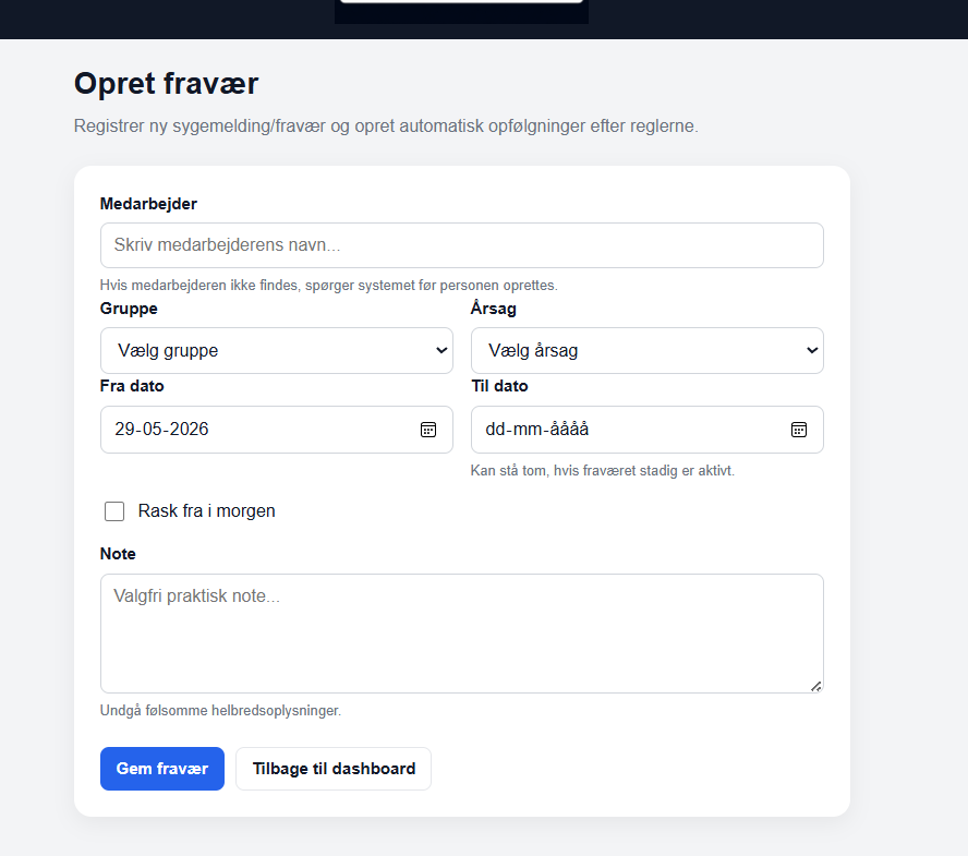 Opret fravær
